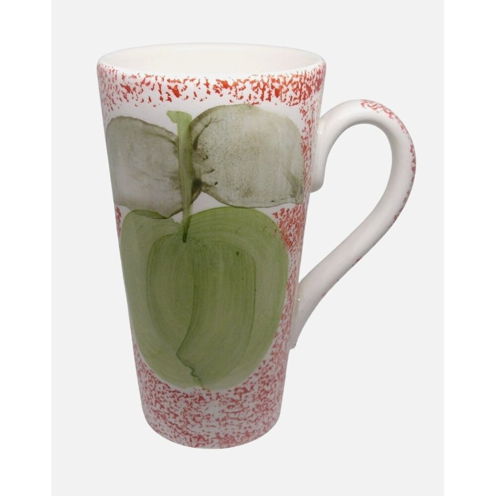 Tall Ceramic Mug Hand-painted Apple Design & Red Speckle Pattern By Gabbay 15 oz - Picture 3 of 6